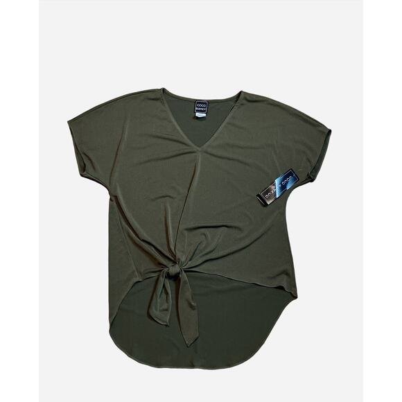 COCO BIANCO V-Neck Size Medium Olive Stretch Blouse Top - Picture 1 of 3